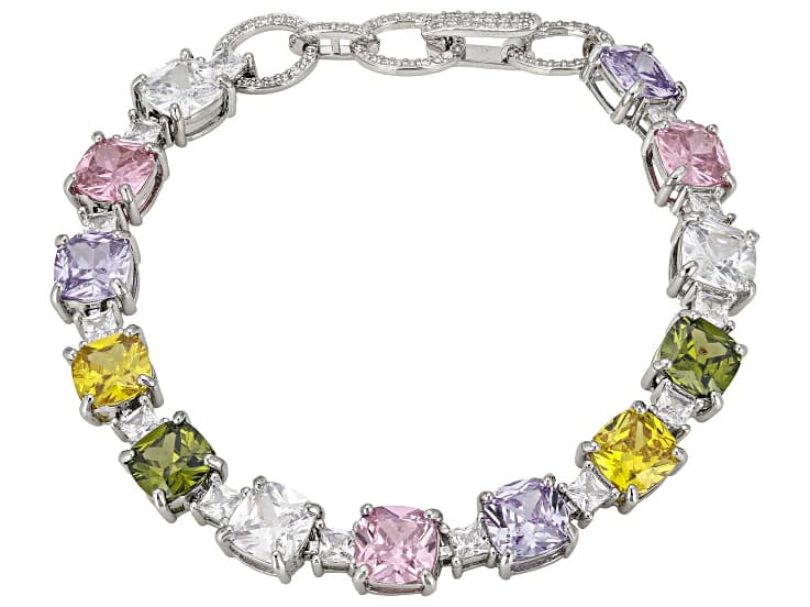 Multi-Color Cubic Zirconia Rhodium Plated Bracelet 35.45ctw