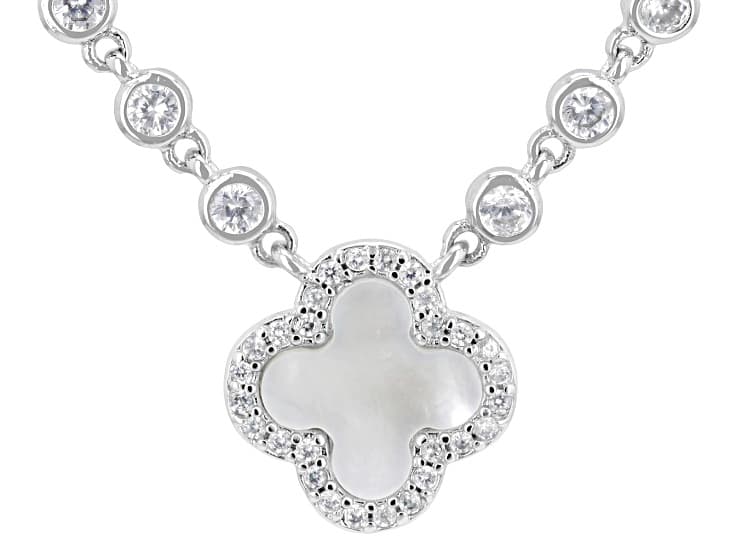 Mother-of-Pearl and White Cubic Zirconia Rhodium Plated Necklace 6.64ctw