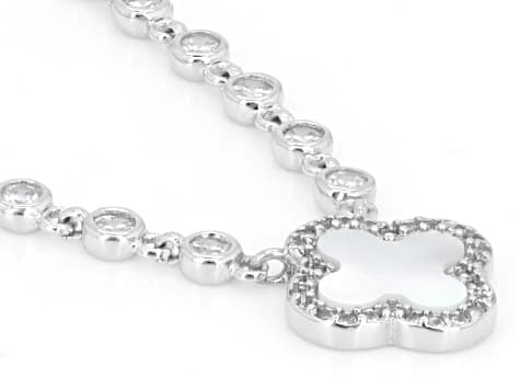 Mother-of-Pearl and White Cubic Zirconia Rhodium Plated Necklace 6.64ctw