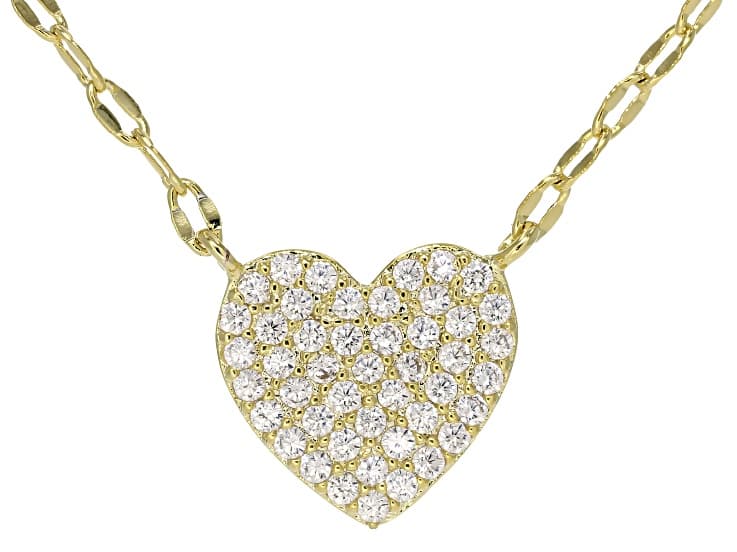 White Cubic Zirconia 14k Yellow Gold Plated Heart Necklace 0.46ctw