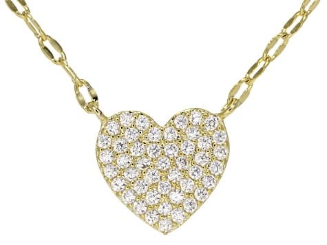 White Cubic Zirconia 14k Yellow Gold Plated Heart Necklace 0.46ctw