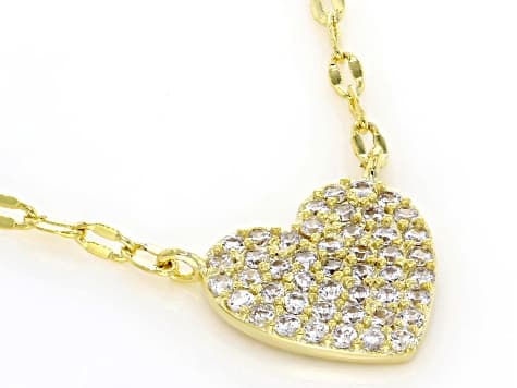White Cubic Zirconia 14k Yellow Gold Plated Heart Necklace 0.46ctw