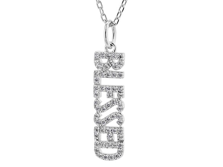 White Cubic Zirconia Rhodium Plated Blessed Pendant 0.46ctw