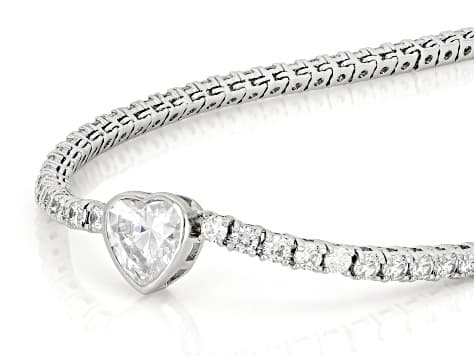 White Cubic Zirconia Rhodium Plated Heart Tennis Necklace 17.10ctw