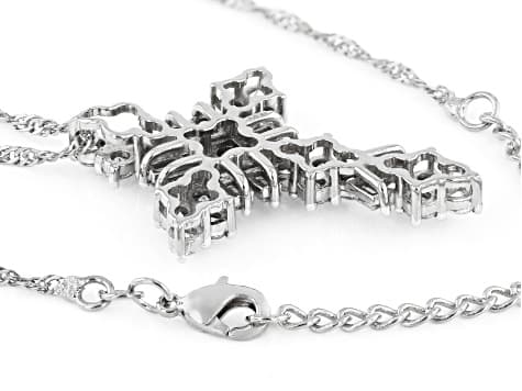 White Cubic Zirconia Platinum Plated Cross Pendant With Chain 5.44ctw