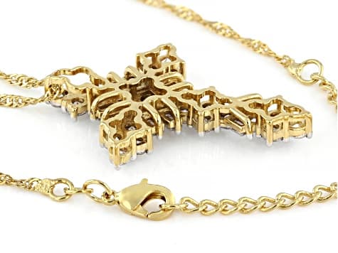 White Cubic Zirconia 18k Yellow Gold Plated Cross Pendant With Chain 5.44ctw