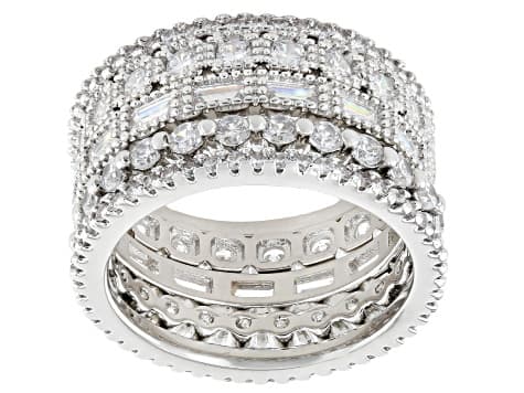 White Cubic Zirconia Rhodium Plated Ring Set 5.04ctw