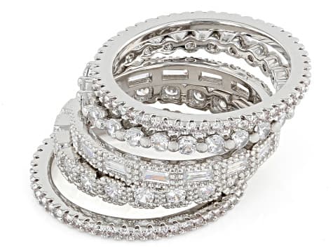 White Cubic Zirconia Rhodium Plated Ring Set 5.04ctw