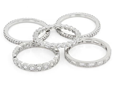 White Cubic Zirconia Rhodium Plated Ring Set 5.04ctw