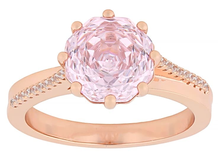 Pink And White Cubic Zirconia 18k Rose Gold Plated Rose Cut Ring 5.94ctw