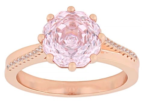 Pink And White Cubic Zirconia 18k Rose Gold Plated Rose Cut Ring 5.94ctw