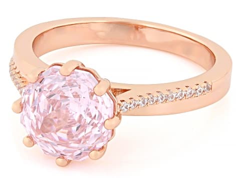Pink And White Cubic Zirconia 18k Rose Gold Plated Rose Cut Ring 5.94ctw