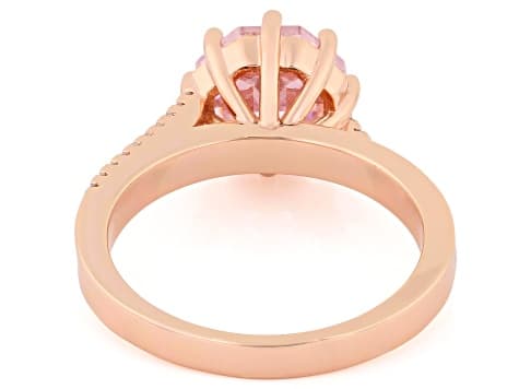 Pink And White Cubic Zirconia 18k Rose Gold Plated Rose Cut Ring 5.94ctw