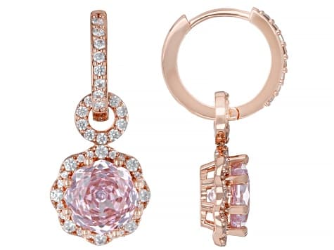 Pink And White Cubic Zirconia 18k Rose Gold Plated Rose Cut Earrings 9.28ctw