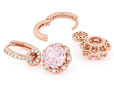 Pink And White Cubic Zirconia 18k Rose Gold Plated Rose Cut Earrings 9.28ctw