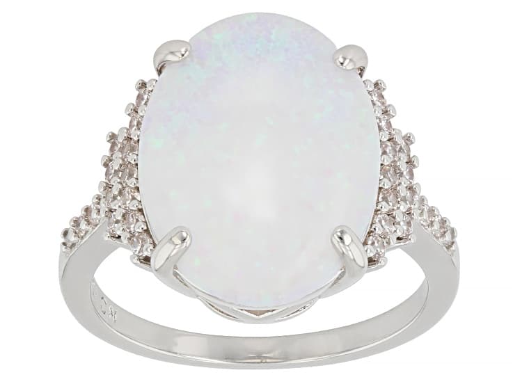 Opal and White Cubic Zirconia Rhodium Plated Ring 3.99ctw