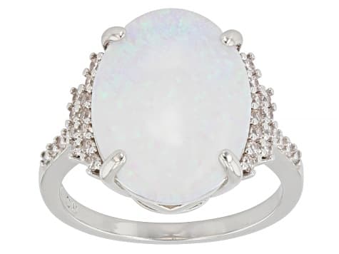 Opal and White Cubic Zirconia Rhodium Plated Ring 3.99ctw