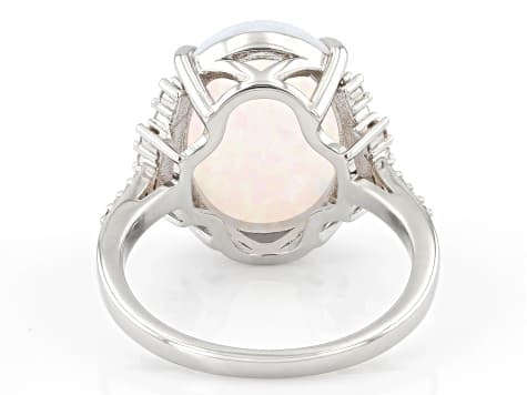 Opal and White Cubic Zirconia Rhodium Plated Ring 3.99ctw