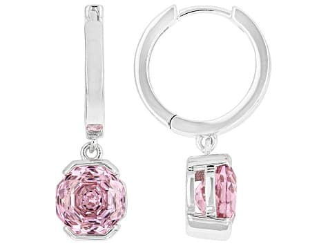Pink Cubic Zirconia Rhodium Plated Rose Cut Earrings 6.00ctw