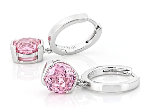 Pink Cubic Zirconia Rhodium Plated Rose Cut Earrings 6.00ctw