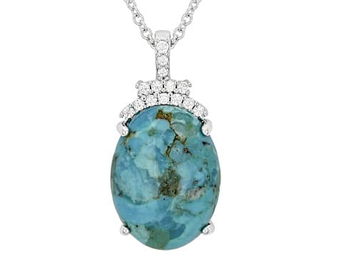 Composite Turquoise and White Cubic Zirconia Rhodium Plated Pendant 0.31ctw