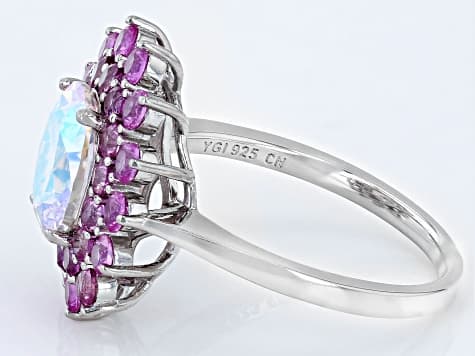 Aurora Borealis Cubic Zirconia And Lab Created Pink Sapphire Rhodium Over Silver Ring 4.93ctw