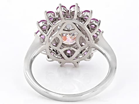 Aurora Borealis Cubic Zirconia And Lab Created Pink Sapphire Rhodium Over Silver Ring 4.93ctw