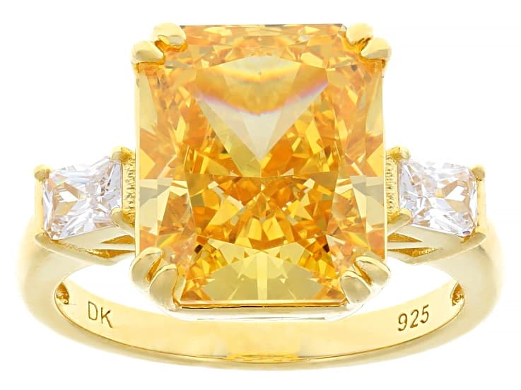 Yellow And White Cubic Zirconia 18k Yellow Gold Over Sterling Silver Ice Flower Cut Ring 14.31ctw
