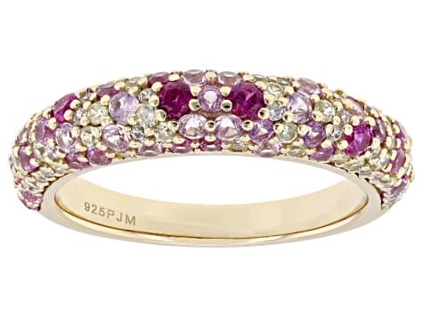 Lab Created Pink Sapphire, Yellow, And White Cubic Zirconia 18k Yellow Gold Over Silver Ring 2.05ctw