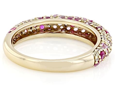 Lab Created Pink Sapphire, Yellow, And White Cubic Zirconia 18k Yellow Gold Over Silver Ring 2.05ctw