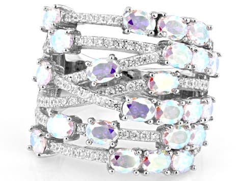 Aurora Borealis And White Cubic Zirconia Rhodium Over Sterling Silver Ring 6.12ctw