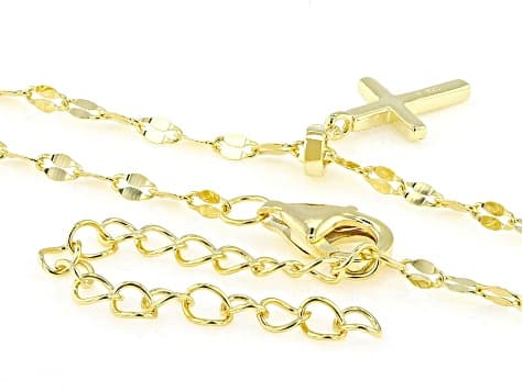 White Cubic Zirconia 18k Yellow Gold Over Sterling Silver Cross Pendant 0.13ctw