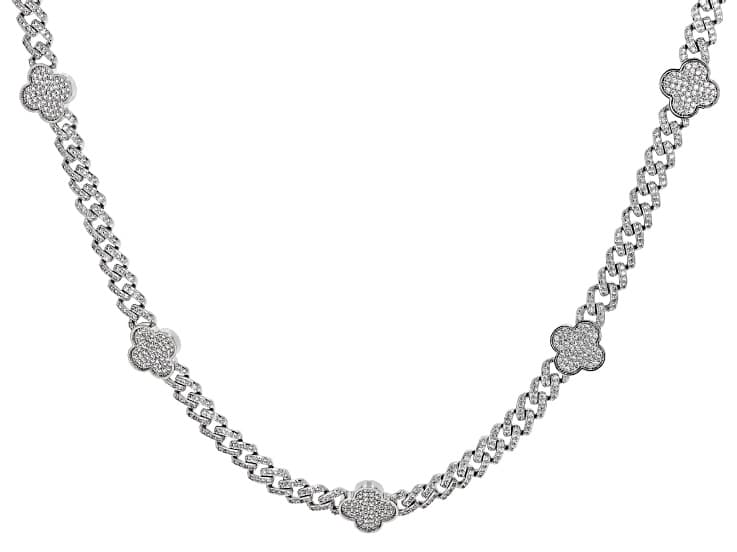 White Cubic Zirconia Rhodium Plated Monaco Link Clover Necklace 10.76ctw