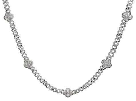 White Cubic Zirconia Rhodium Plated Monaco Link Clover Necklace 10.76ctw