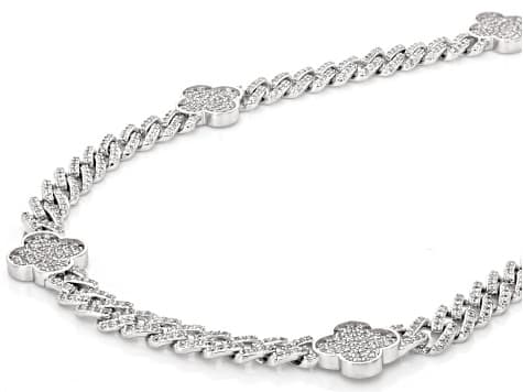 White Cubic Zirconia Rhodium Plated Monaco Link Clover Necklace 10.76ctw