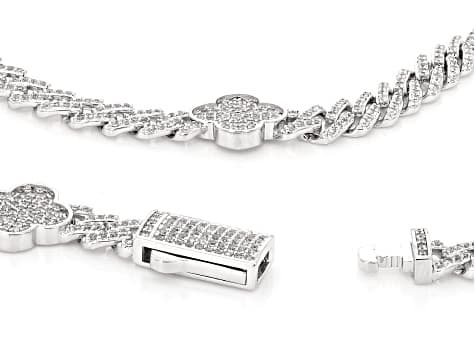 White Cubic Zirconia Rhodium Plated Monaco Link Clover Necklace 10.76ctw