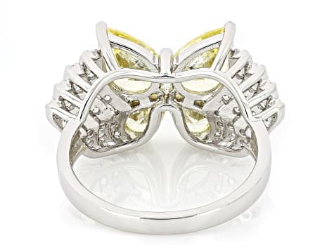 Yellow and White Cubic Zirconia Rhodium Over Sterling Silver Butterfly Ring 6.05ctw