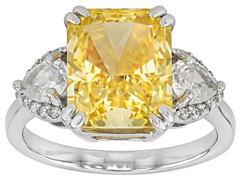 Canary And White Cubic Zirconia Rhodium Over Silver Ice Flower Cut Ring 12.04ctw
