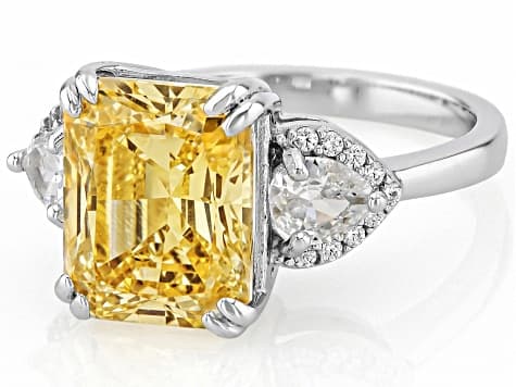 Canary And White Cubic Zirconia Rhodium Over Silver Ice Flower Cut Ring 12.04ctw