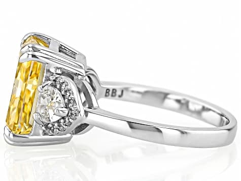 Canary And White Cubic Zirconia Rhodium Over Silver Ice Flower Cut Ring 12.04ctw