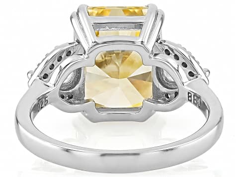Canary And White Cubic Zirconia Rhodium Over Silver Ice Flower Cut Ring 12.04ctw