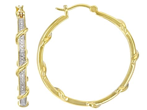 White Diamond Accent 14k Yellow Gold Over Brass Inside-Out Hoop Earrings