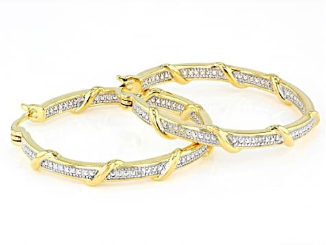 White Diamond Accent 14k Yellow Gold Over Brass Inside-Out Hoop Earrings