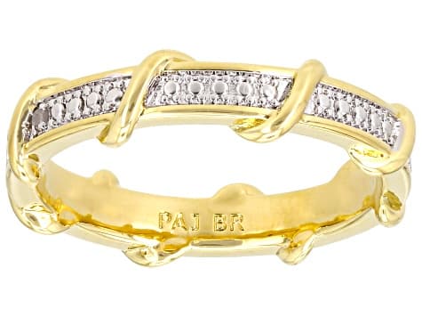 White Diamond Accent 14k Yellow Gold Over Brass Band Ring