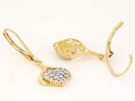 White Diamond Accent 14k Yellow Gold Over Brass Heart Dangle Earrings