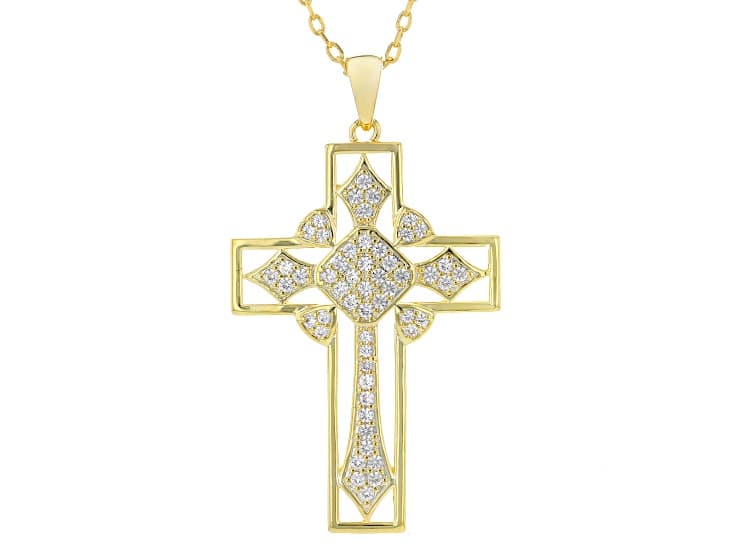 White Lab Created Sapphire 18k Yellow Gold Plated Pendant With Chain 0.85ctw