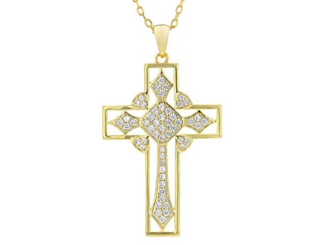 White Lab Created Sapphire 18k Yellow Gold Plated Pendant With Chain 0.85ctw