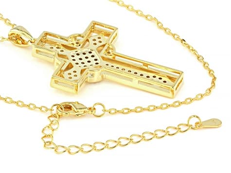 White Lab Created Sapphire 18k Yellow Gold Plated Pendant With Chain 0.85ctw