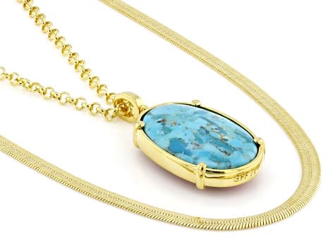 30x20mm Composite Turquoise With 30x20mm Composite Sponge Coral 18k Gold Over Brass Pendant