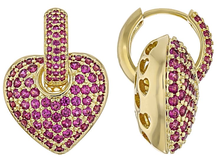 Lab Created Ruby 18k Yellow Gold Over Bass Earrings 2.30ctw